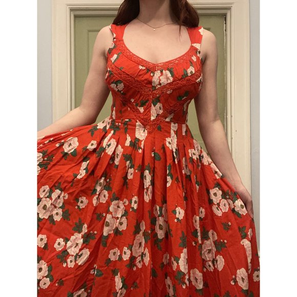 FREE PEOPLE NWT Lovers Heart Midi Dress / Red Combo Size Large - Picture 4 of 7